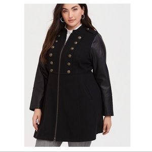 Black Mixed Media Military Coat